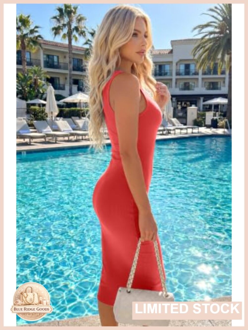 Ribbed Bodycon V-Neck Midi Dress, Sleeveless, Knit, Stretchy - Picture 5 of 6